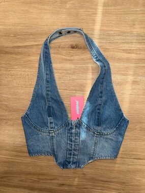 Edikted Blue Denim lace up corset